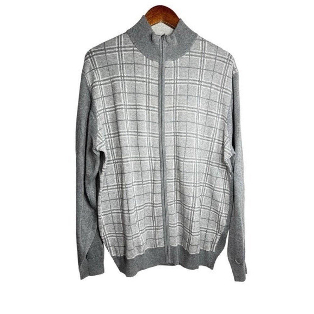 TASSO ELBA MENS SWEATER Size XL GRAY FULL ZIP CARDIGAN